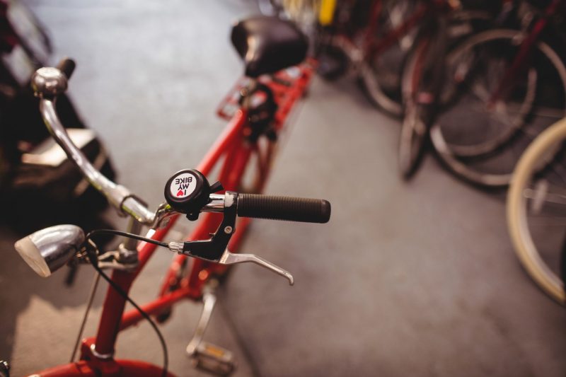 Bicycle bell on handlebar in workshop