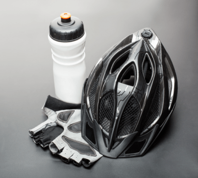 bicycle accessories - water bottle, helmet, gloves