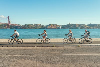 Family riding bicycles